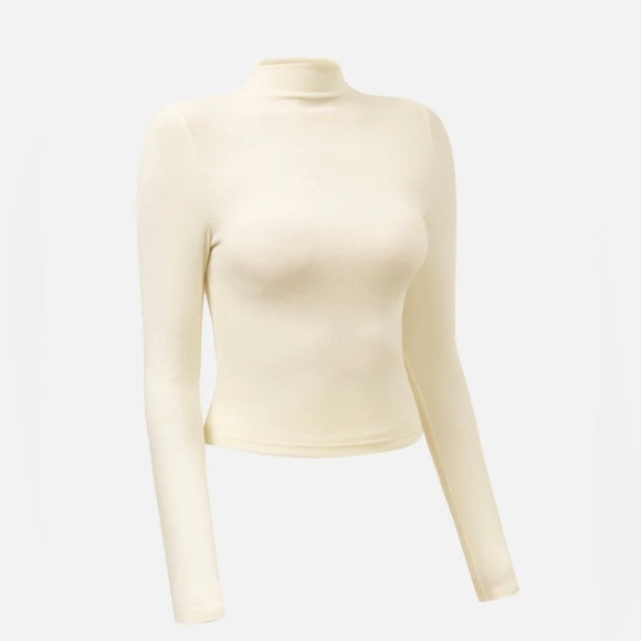 Thermal Brushed Mock Neck Crop Top - Ivory size XS fits S - Picture 2 of 3